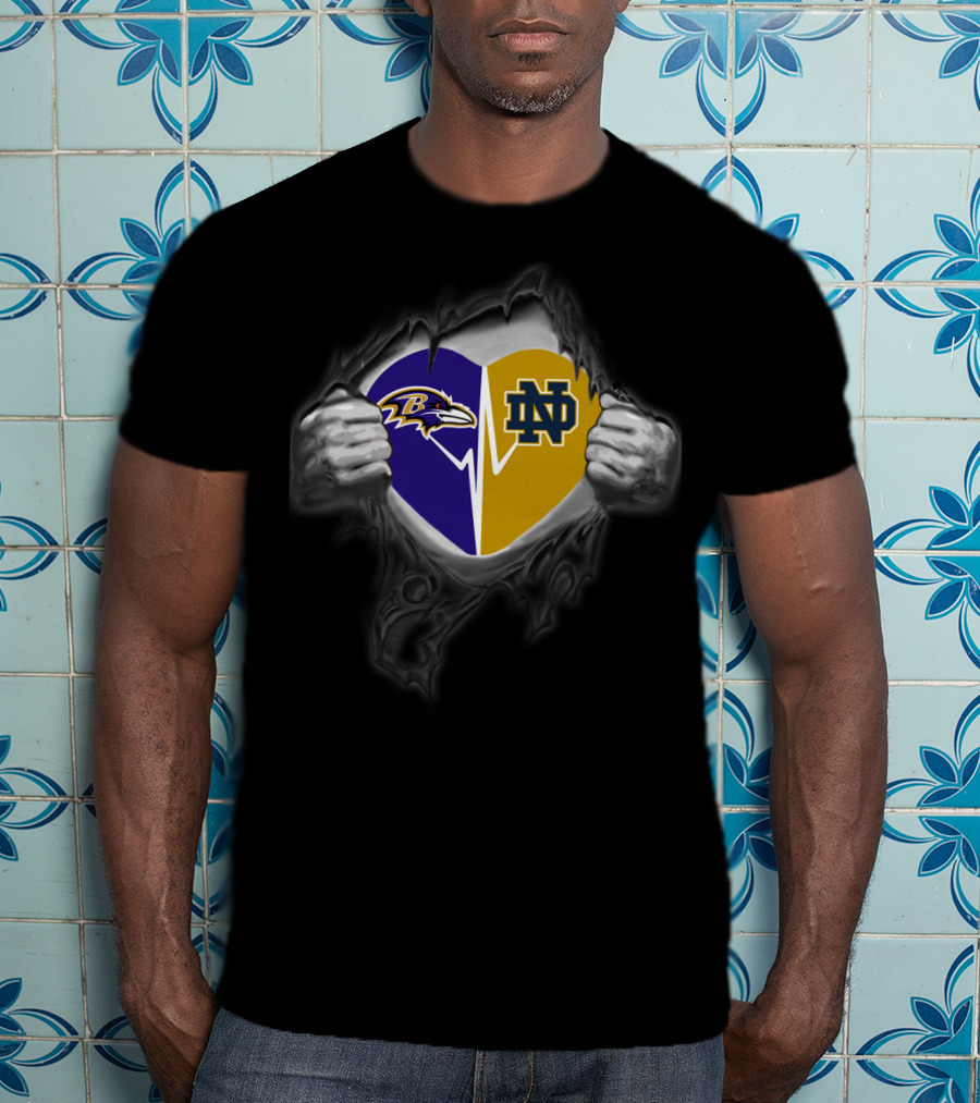 Baltimore Ravens Notre Dame Fighting Irish Heart Tear T-Shirt