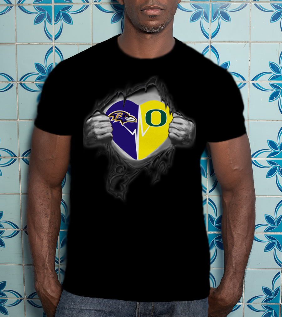 Baltimore Ravens Heart Oregon Ducks Football Loyalty Fusion T-Shirt