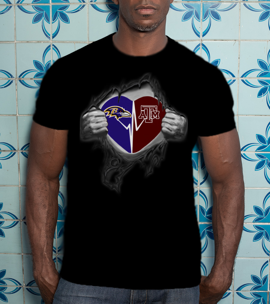 Baltimore Ravens Texas A&M Aggies Heart Logo Fusion T-Shirt