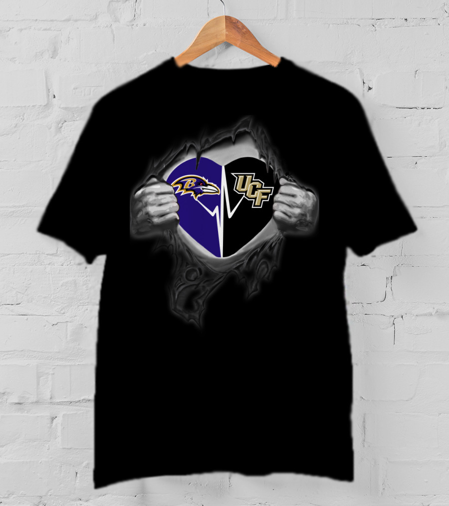 Ravens Ucf Knights Heartbeat Rip Reveal T-Shirt