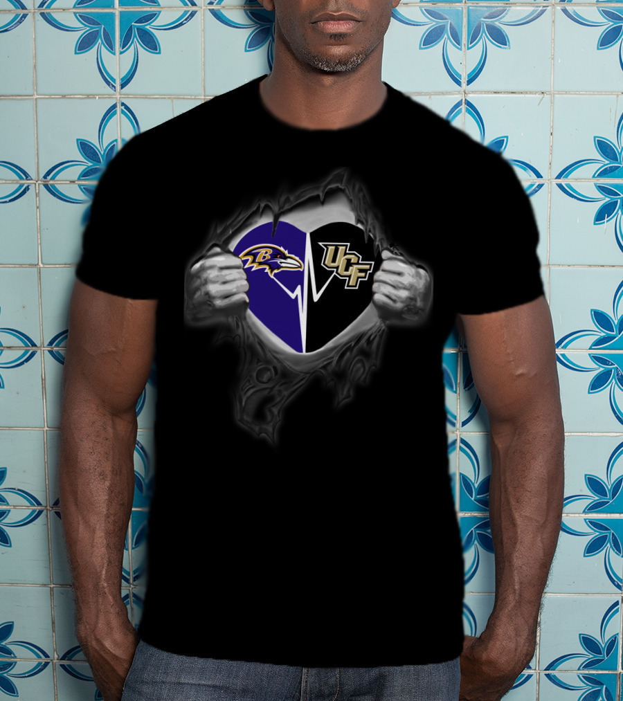 Ravens Ucf Knights Heartbeat Rip Reveal T-Shirt
