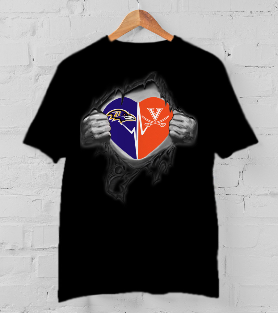 Ravens Virginia Cavaliers Heart Face-Off T-Shirt