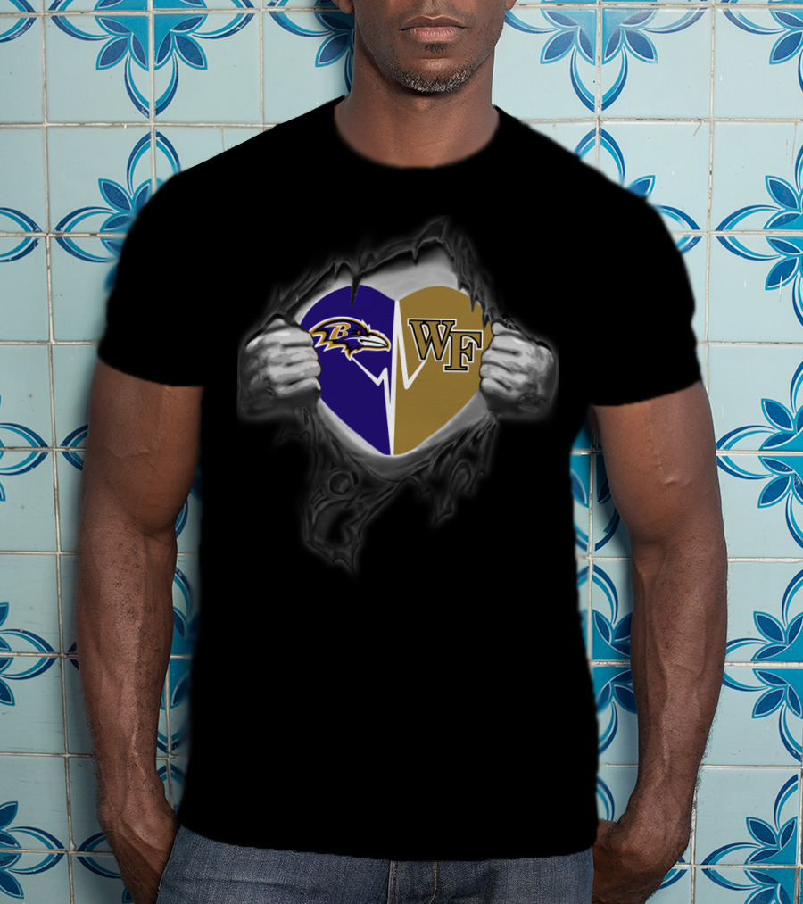 Baltimore Ravens And Wake Forest Heart T-Shirt