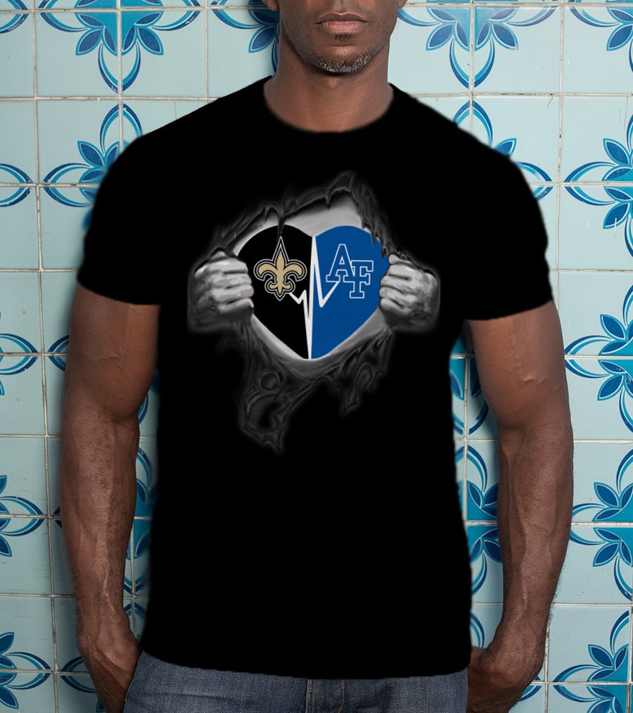 Saints New Orleans And Air Force Falcons Heart Logo Combination T-Shirt