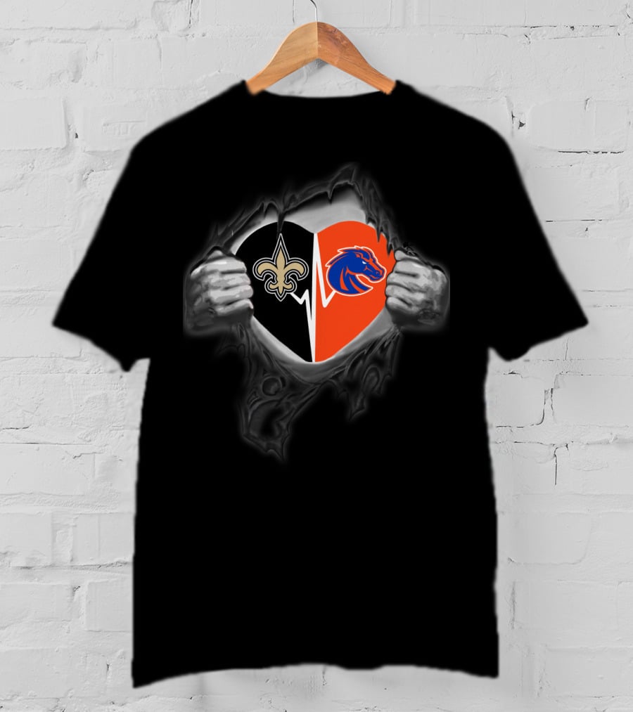 Saints Boise State Broncos Heart Logo Fusion T-Shirt
