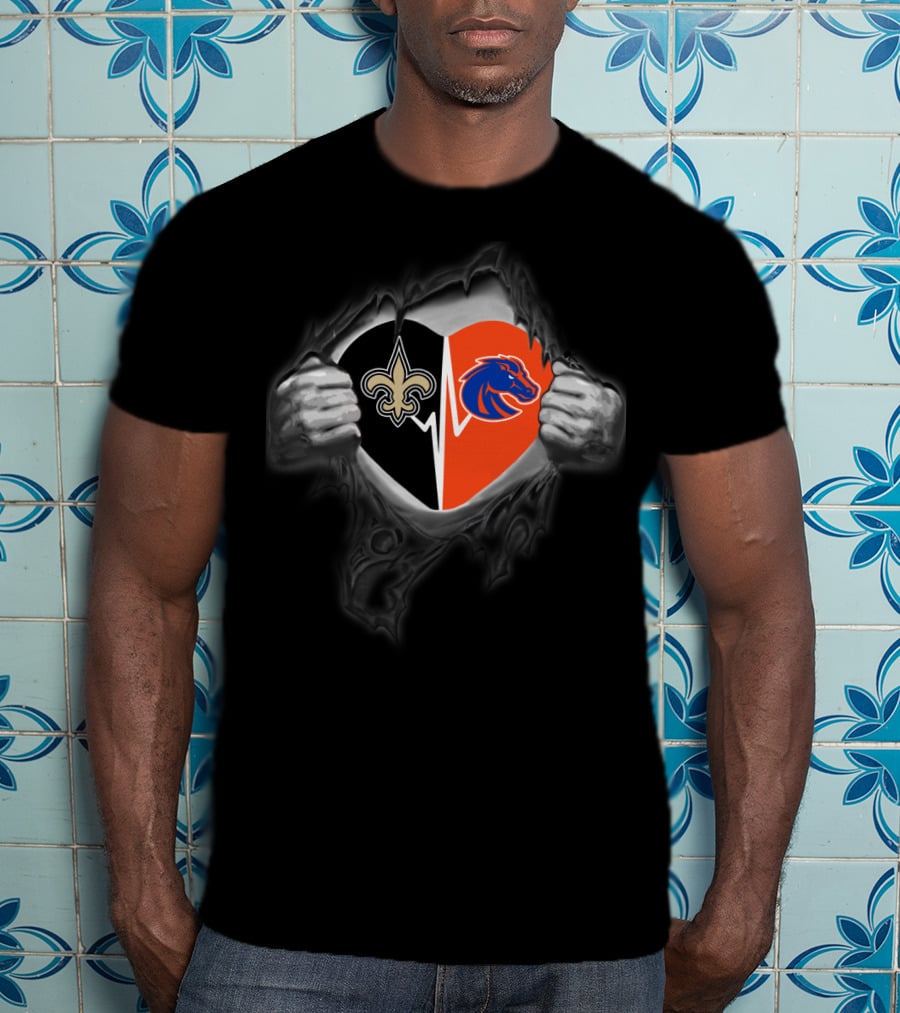 Saints Boise State Broncos Heart Logo Fusion T-Shirt