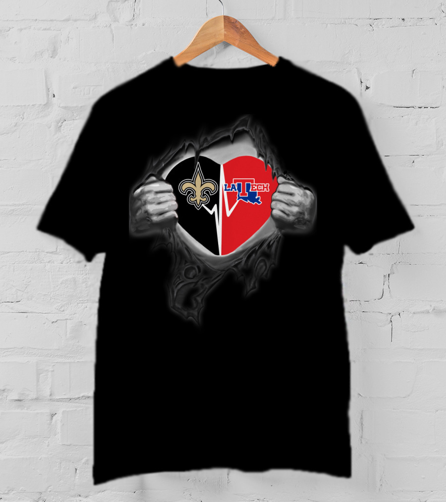 Saints Louisiana Tech Heart Torn Reveal T-Shirt