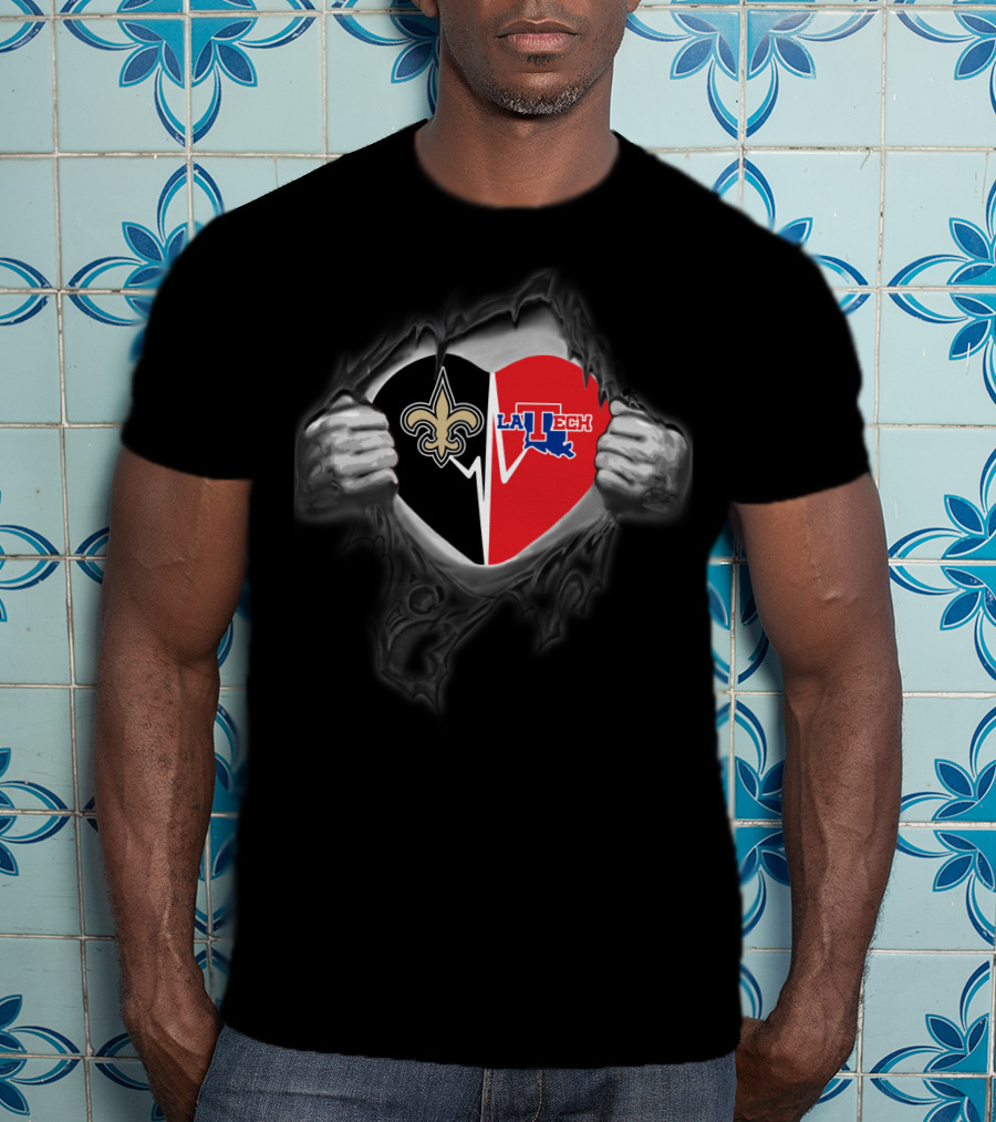 Saints Louisiana Tech Heart Torn Reveal T-Shirt