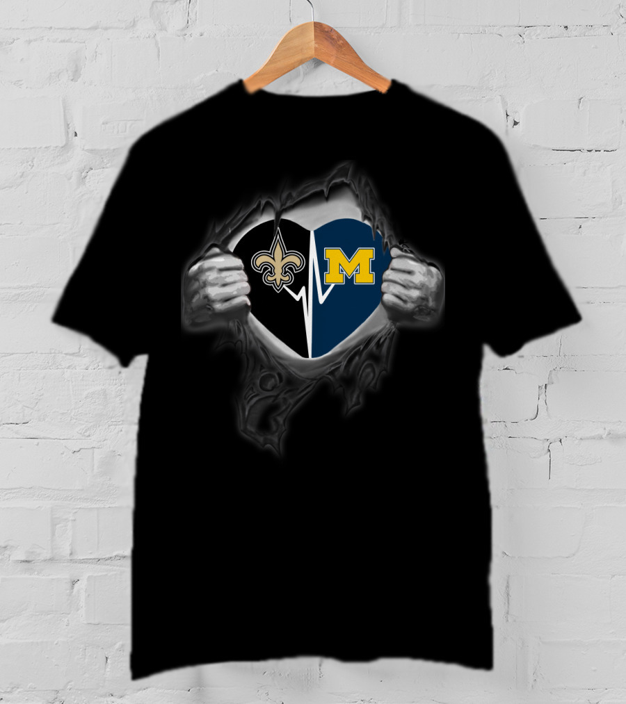 Saints Michigan Wolverines Heart Torn Reveal T-Shirt