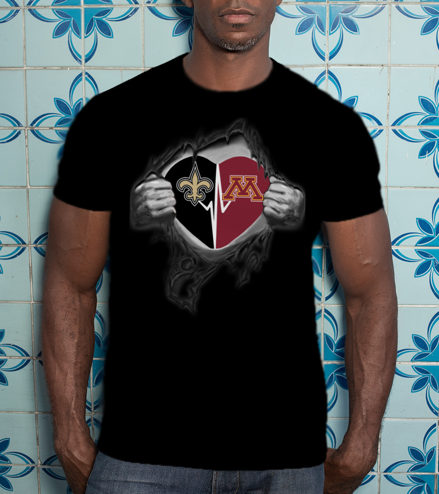 Minnesota Golden Gophers New Orleans Saints Heart And Hands Logo Combo T-Shirt