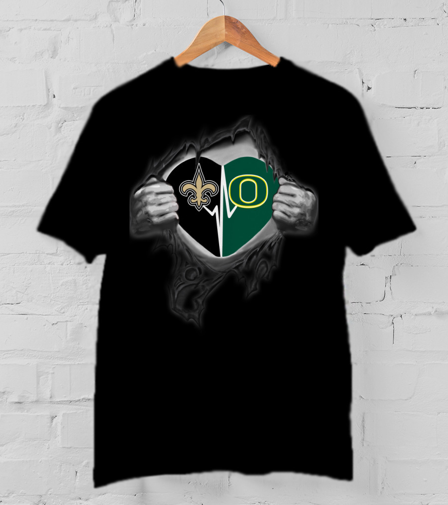 Saints Oregon Ducks Heartbeat Logo Fusion T-Shirt