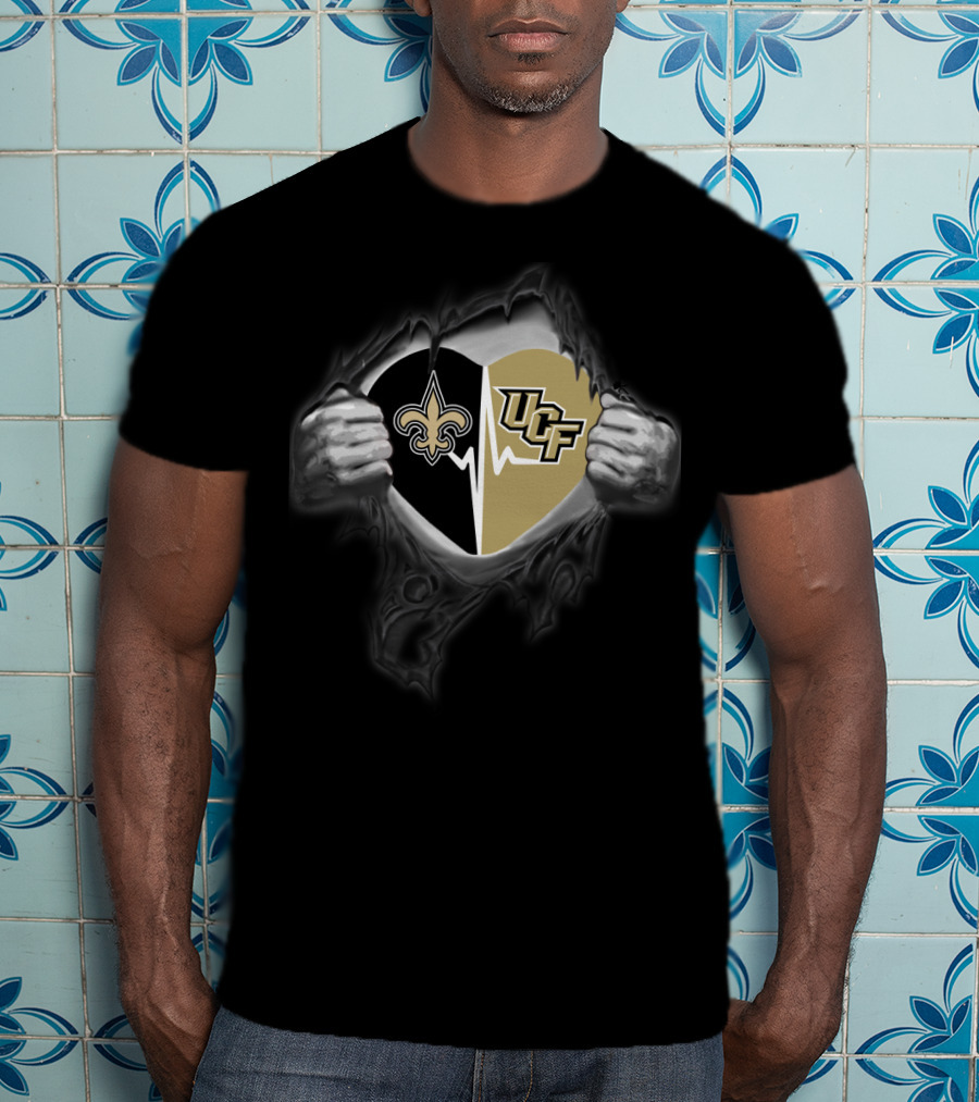 New Orleans Saints Ucf Knights Heartbeat Fan Spirit T-Shirt