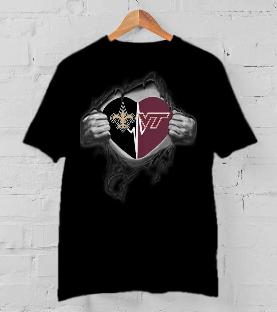 Saints Virginia Tech Hokies Heart T-Shirt
