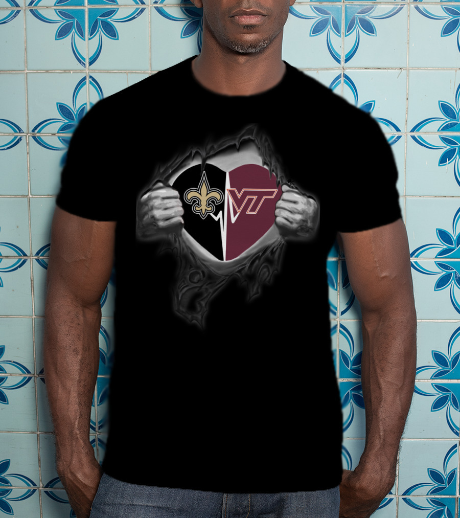 Saints Virginia Tech Hokies Heart T-Shirt
