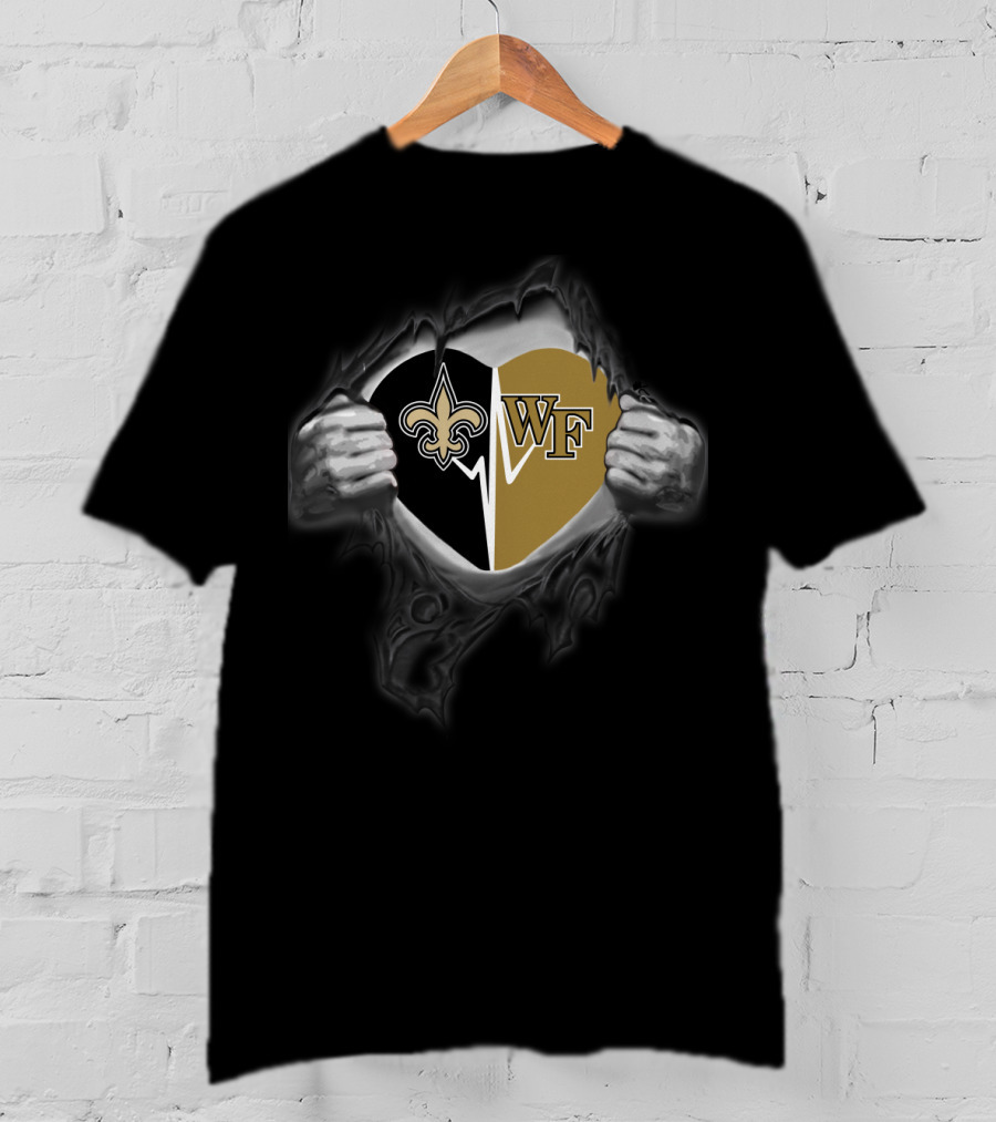 Saints New Orleans And Wake Forest Heart Logo Tear T-Shirt