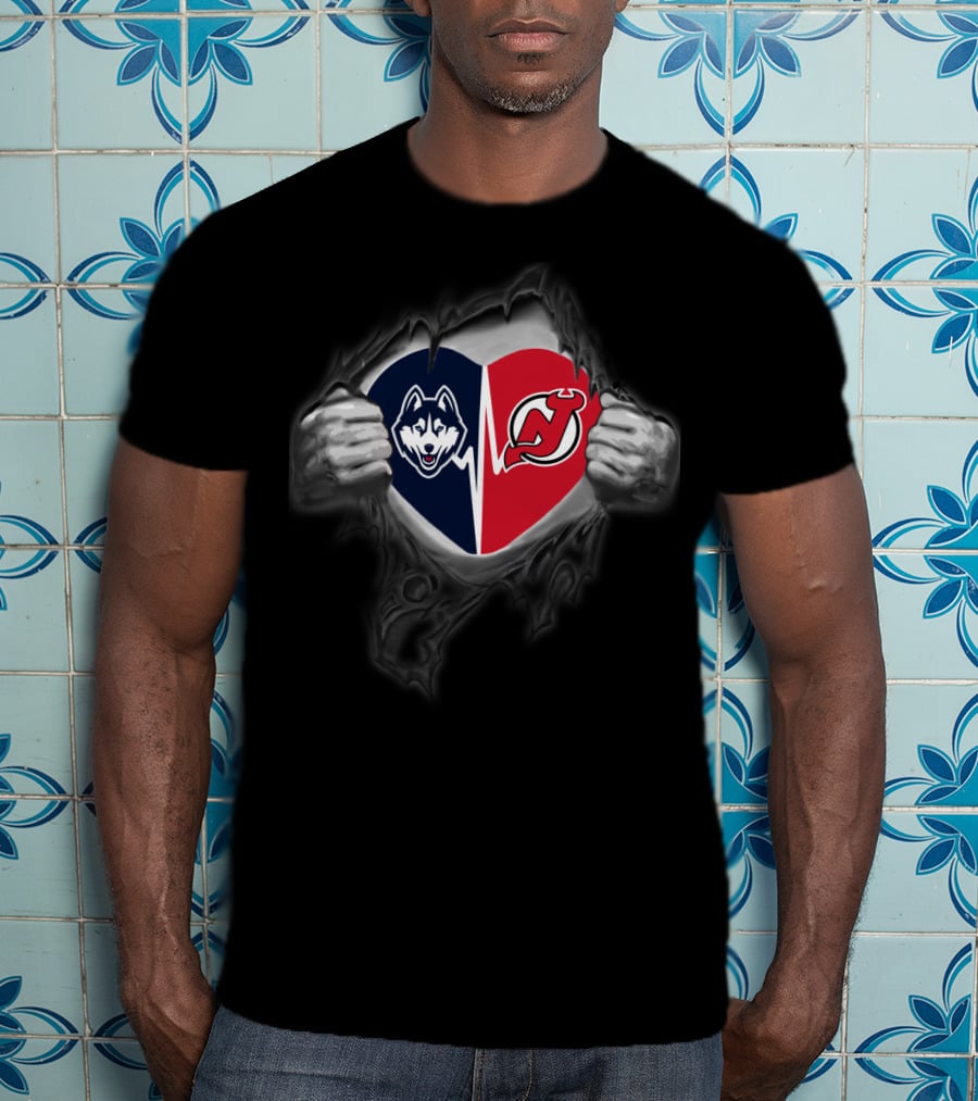 New Jersey Devils Uconn Huskies Heart Logo Split T-Shirt