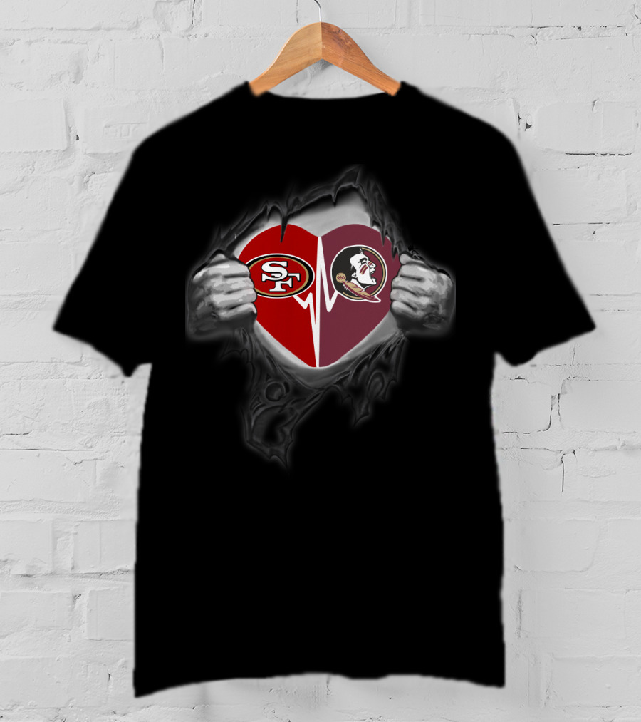 San Francisco 49ers Florida State Seminoles Heartbeat T-Shirt