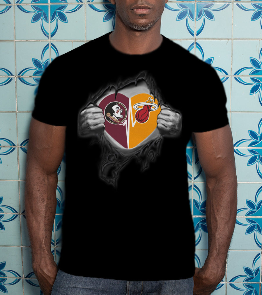 Miami Heat Seminoles Heart Tear T-Shirt