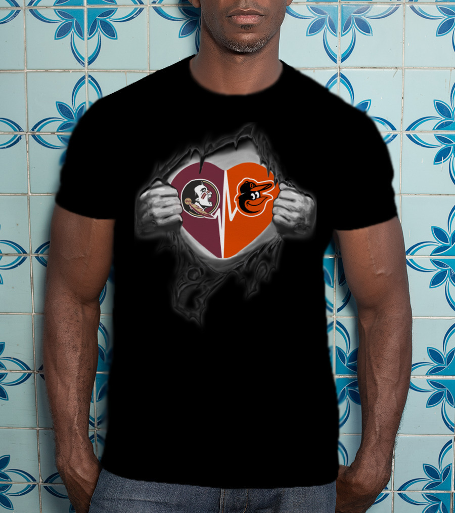 Seminoles And Orioles Fan Heart T-Shirt