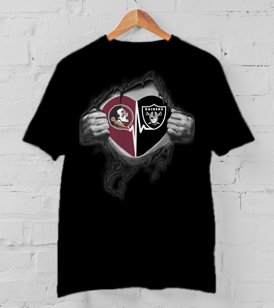 Seminoles Raiders Heart Split Football Loyalty Showdown T-Shirt