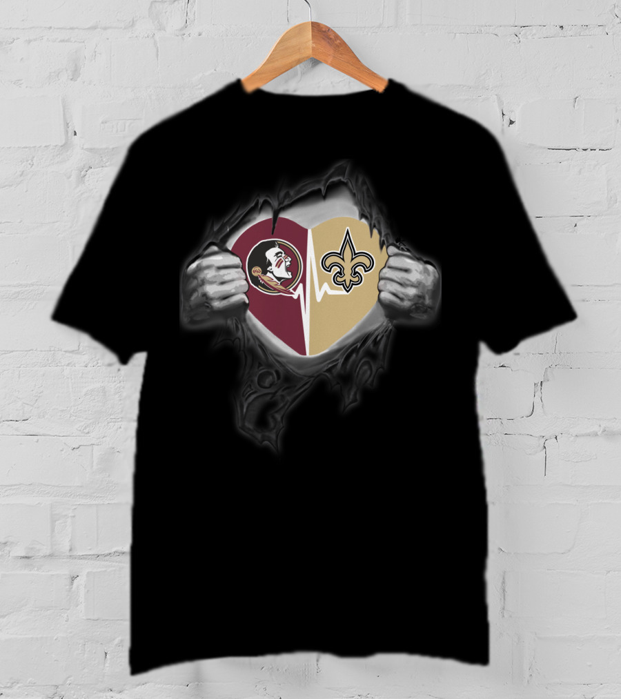 Seminoles And Saints Heart Torn Reveal T-Shirt