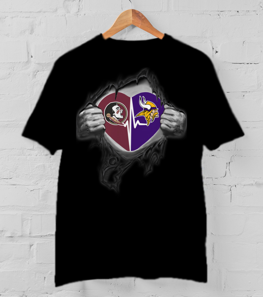 Seminoles Vikings Heartbeat Tear T-Shirt