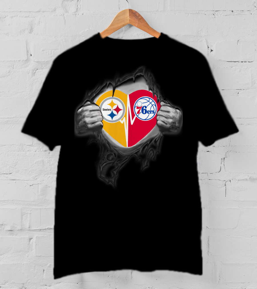 Steelers 76ers Heart Design With Logos T-Shirt