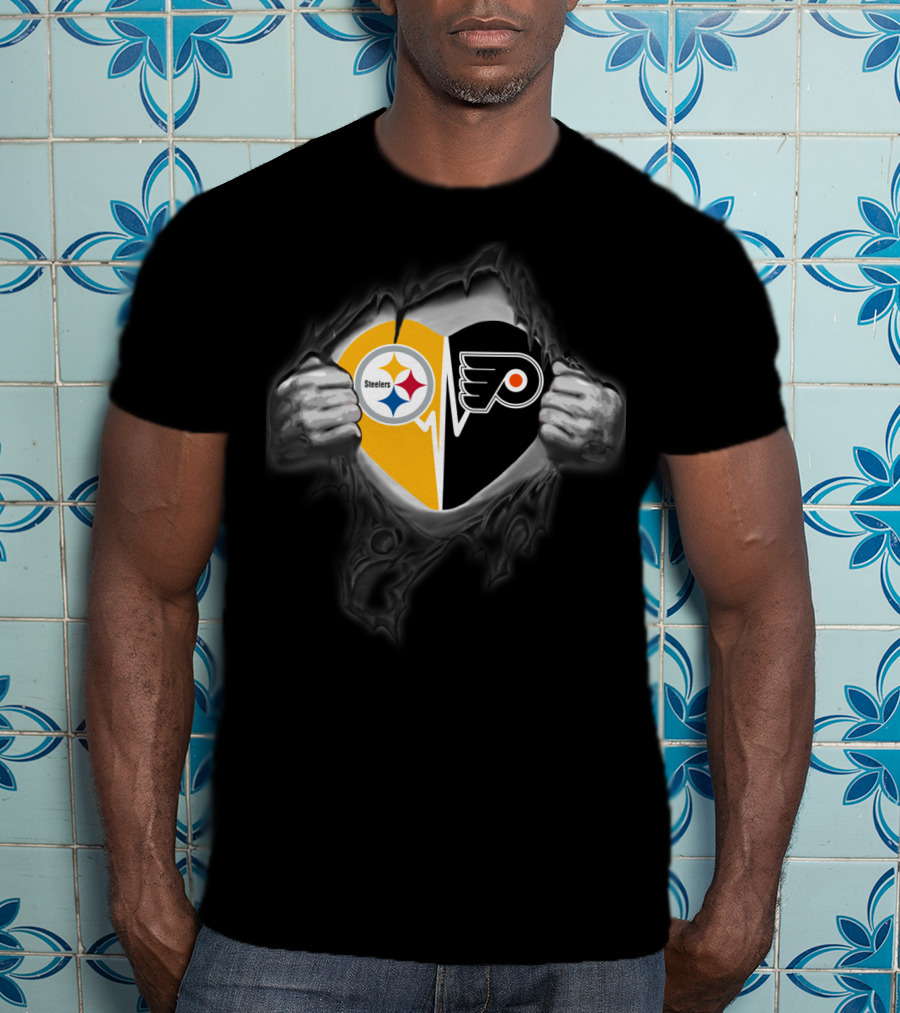 Steelers Flyers Heart Logo Torn Black T-Shirt