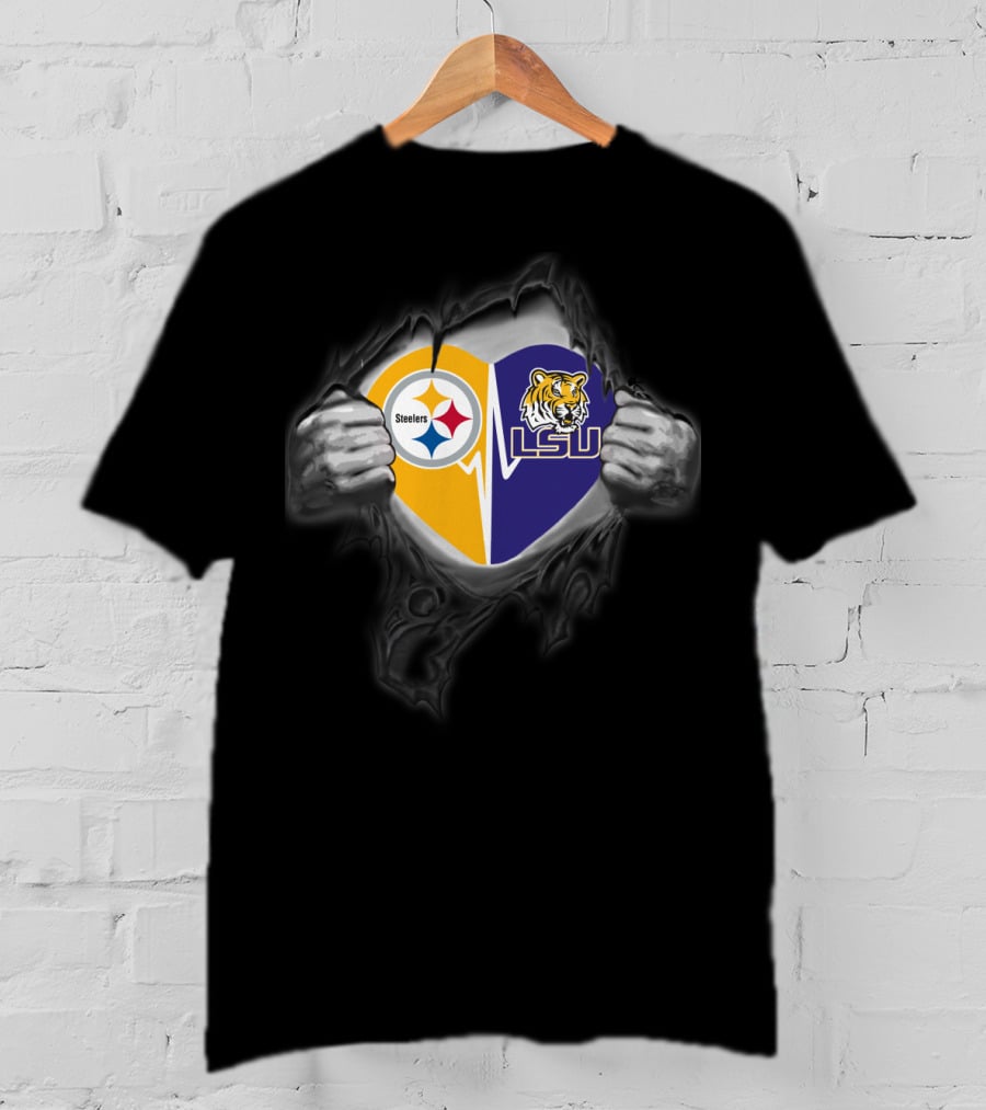 Steelers And Lsu Tigers Heart T-Shirt