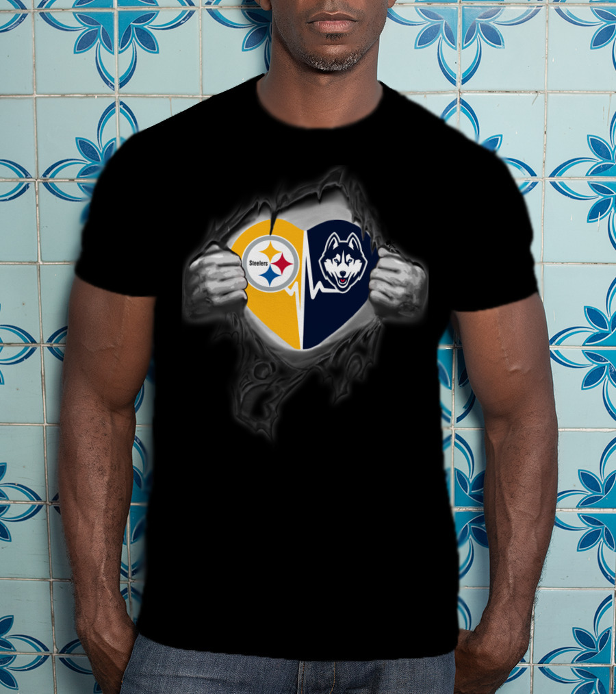 Steelers Uconn Huskies Heartbeat Rip T-Shirt