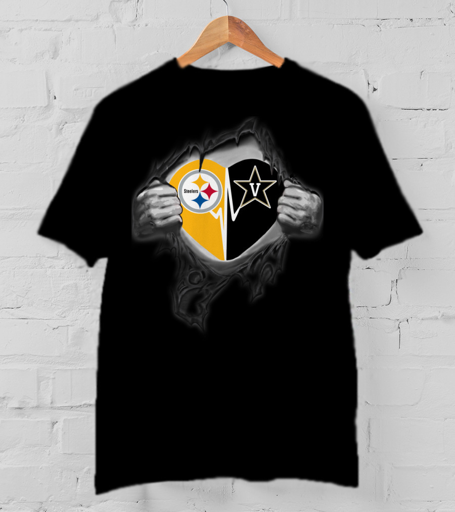 Steelers Vanderbilt Commodores Heart Logo Fusion T-Shirt