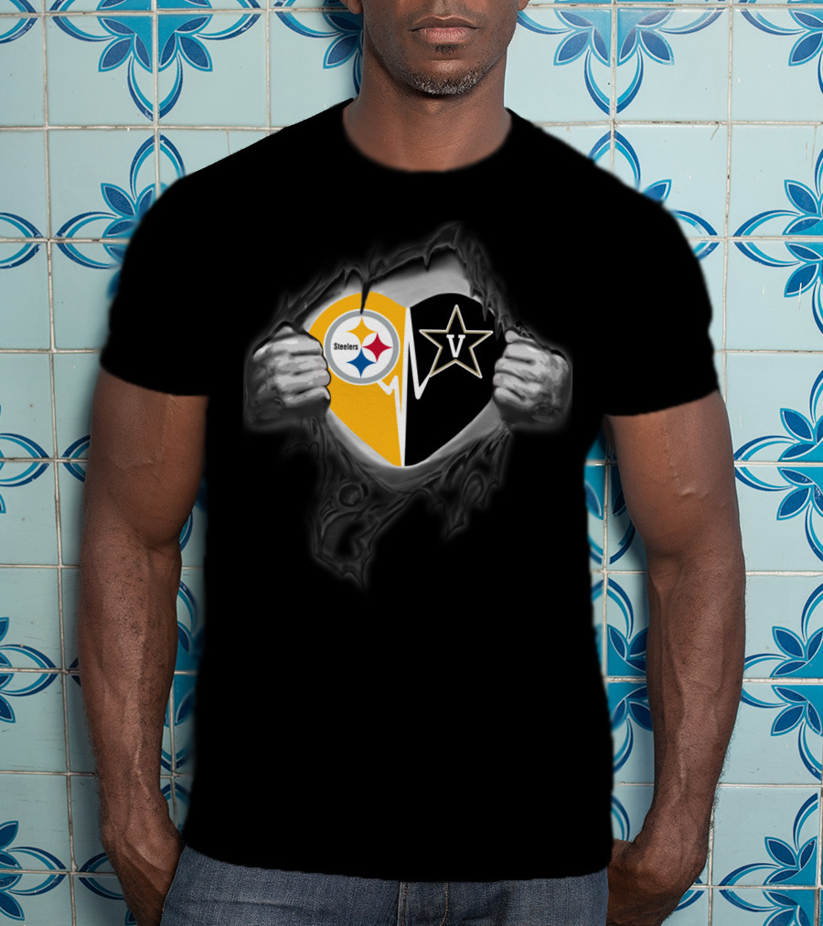 Steelers Vanderbilt Commodores Heart Logo Fusion T-Shirt