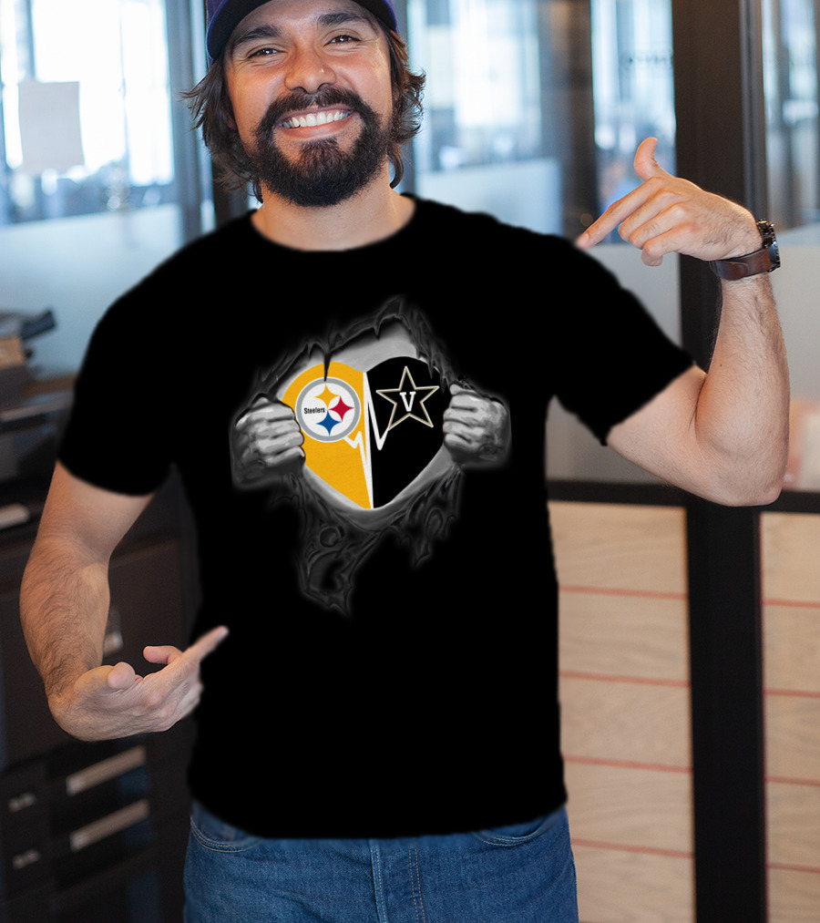 Steelers Vanderbilt Commodores Heart Logo Fusion T-Shirt