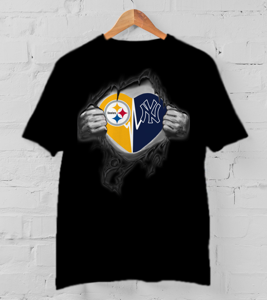 Steelers Yankees Heart Logo Fan Pride T-Shirt