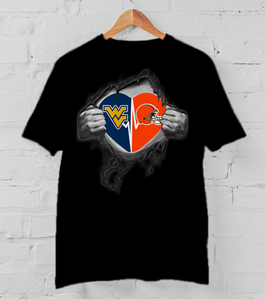 Browns And West Virginia Mountaineers Heart T-Shirt