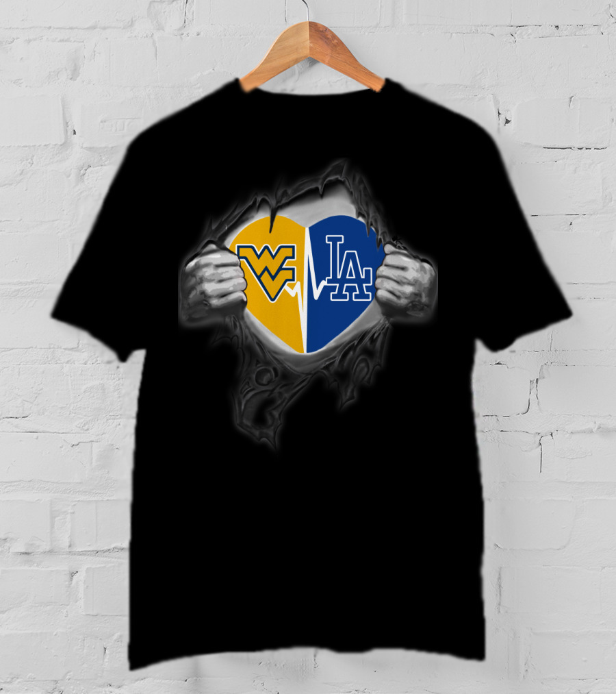 West Virginia Mountaineers Los Angeles Dodgers Heart Logo Fusion T-Shirt