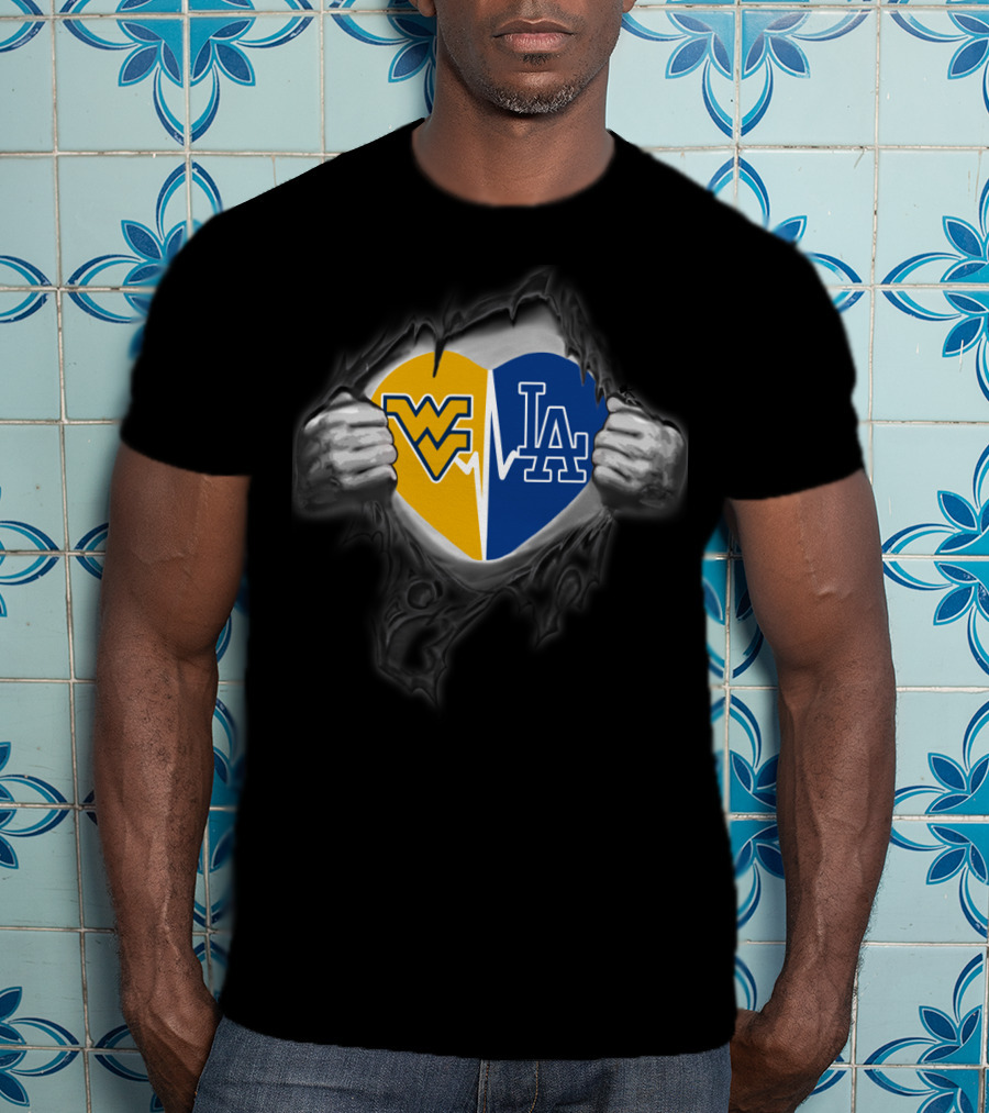 West Virginia Mountaineers Los Angeles Dodgers Heart Logo Fusion T-Shirt
