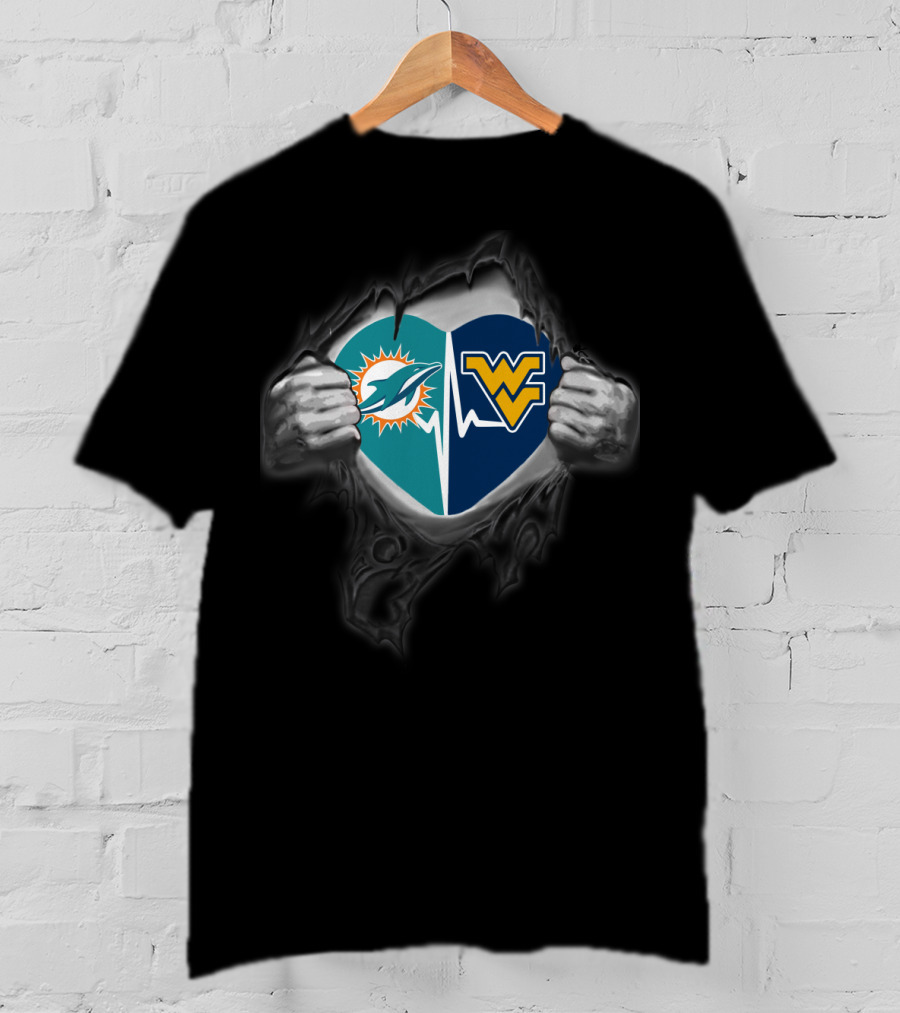 Miami Dolphins West Virginia Mountaineers Heart Hands T-Shirt