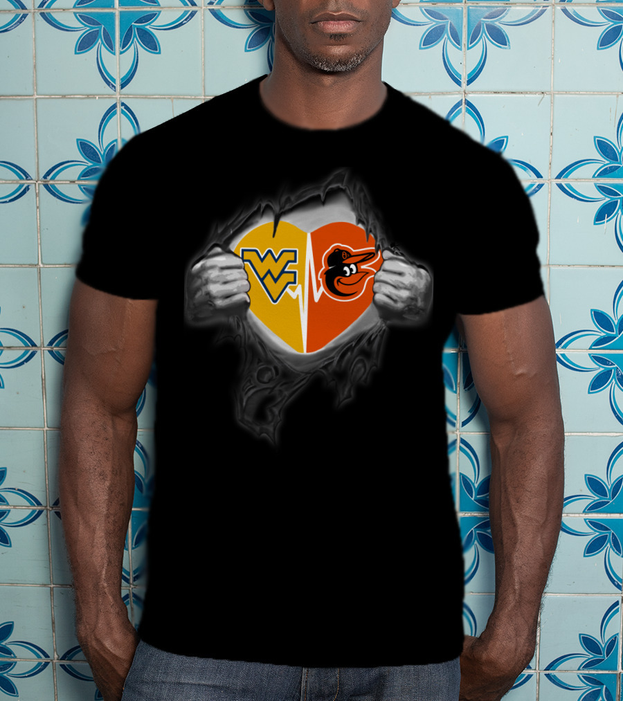 Orioles Wv Mountaineers Heart Logo Peeking Front T-Shirt