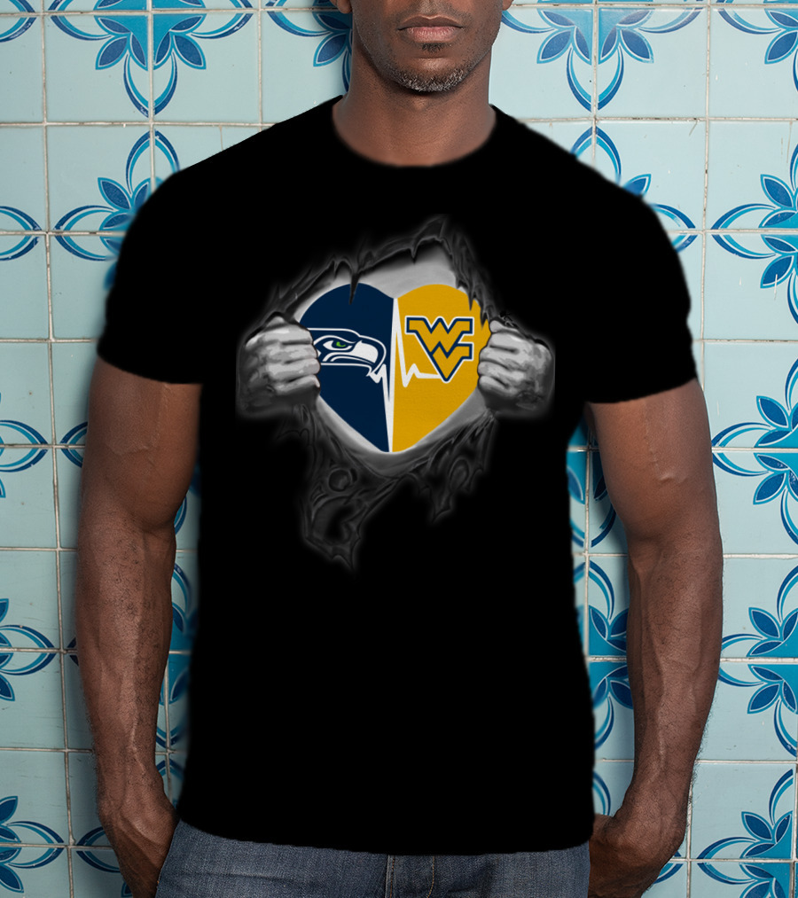 Seahawks West Virginia Mountaineers Heart Logo Fusion T-Shirt