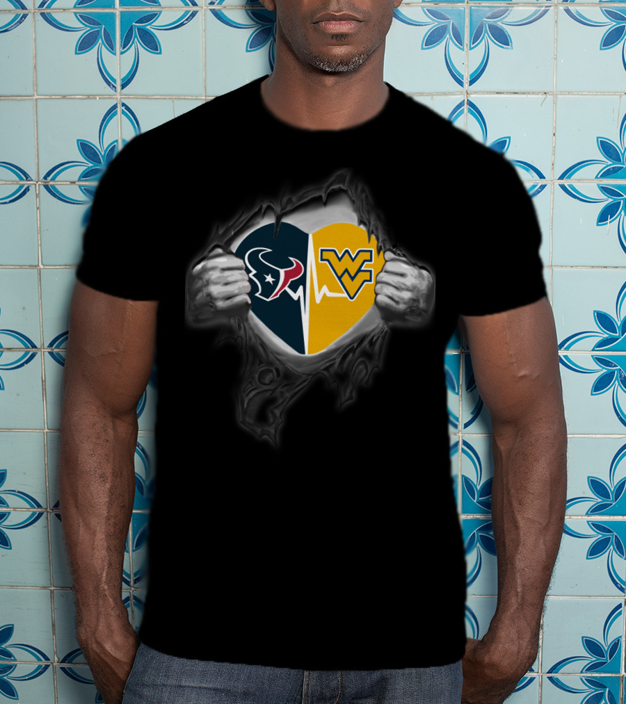 Texans West Virginia Mountaineers Heart Logo Fusion T-Shirt