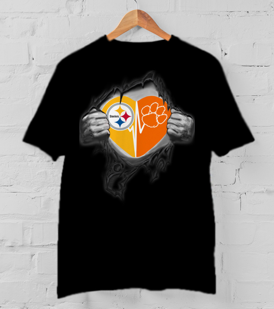 Steelers Heartbeat Clemson Tigers Paw T-Shirt