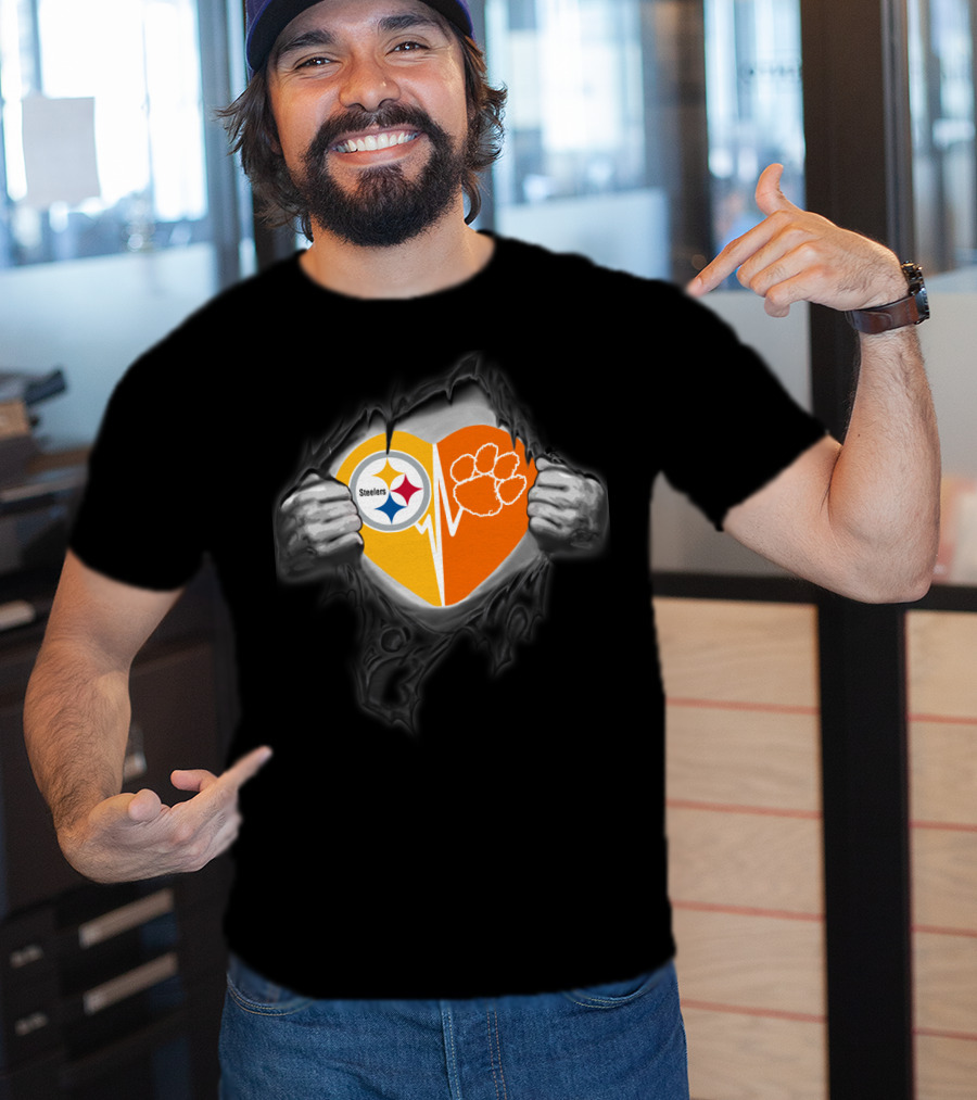 Steelers Heartbeat Clemson Tigers Paw T-Shirt