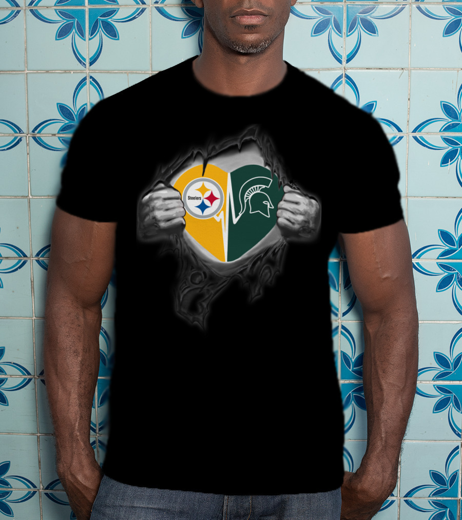 Steelers Michigan State Spartans Heart Logo Combination T-Shirt