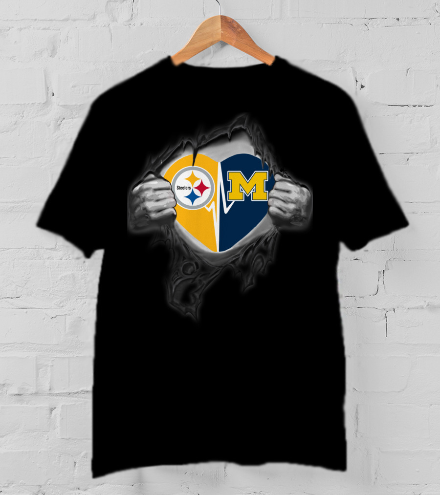 Steelers Heart Michigan Wolverines Logo Fusion T-Shirt