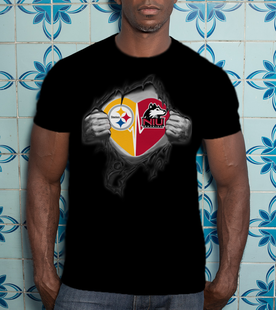 Steelers Northern Illinois Huskies Heart Torn Effect T-Shirt