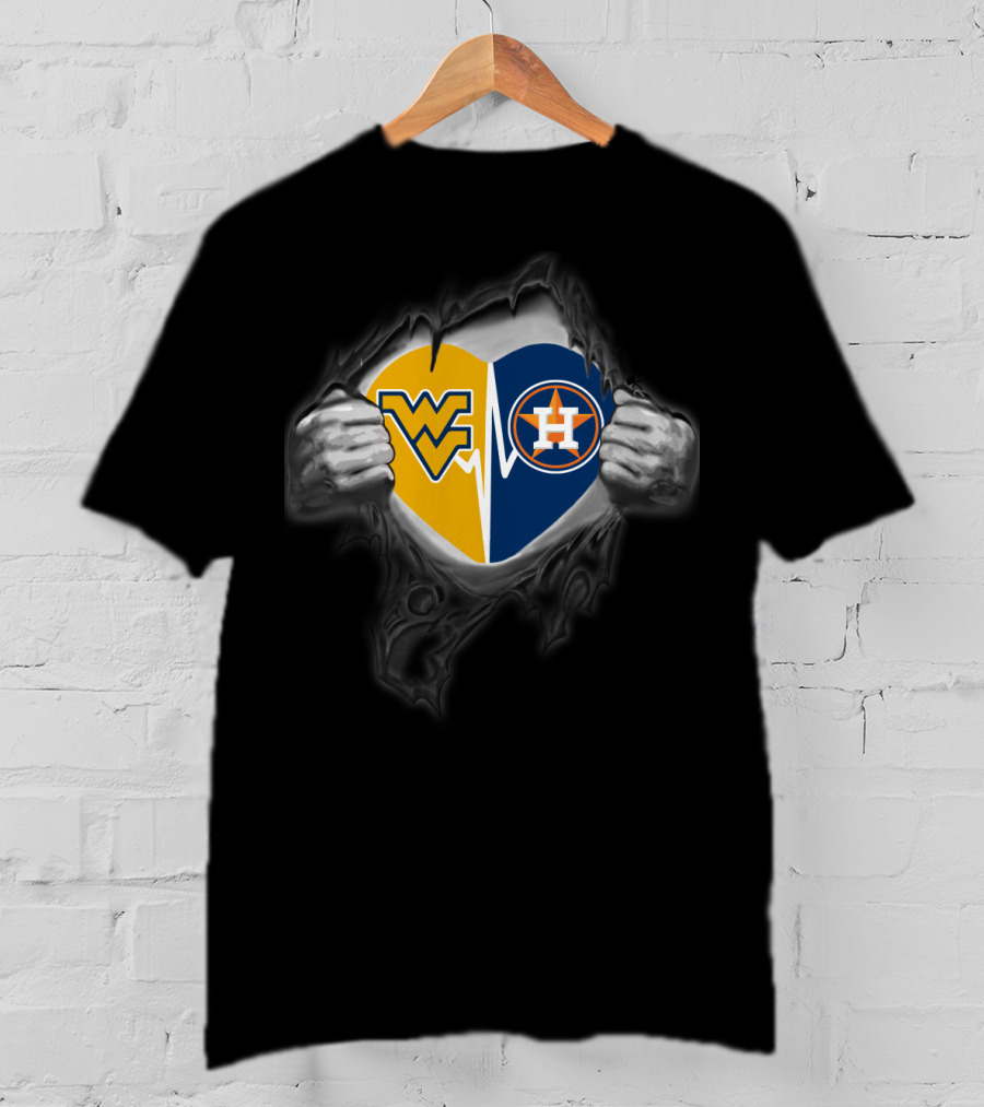West Virginia Mountaineers Wv Houston Astros Heart Logo Fusion T-Shirt