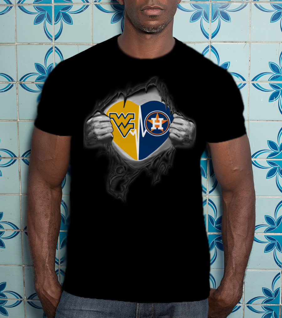 West Virginia Mountaineers Wv Houston Astros Heart Logo Fusion T-Shirt