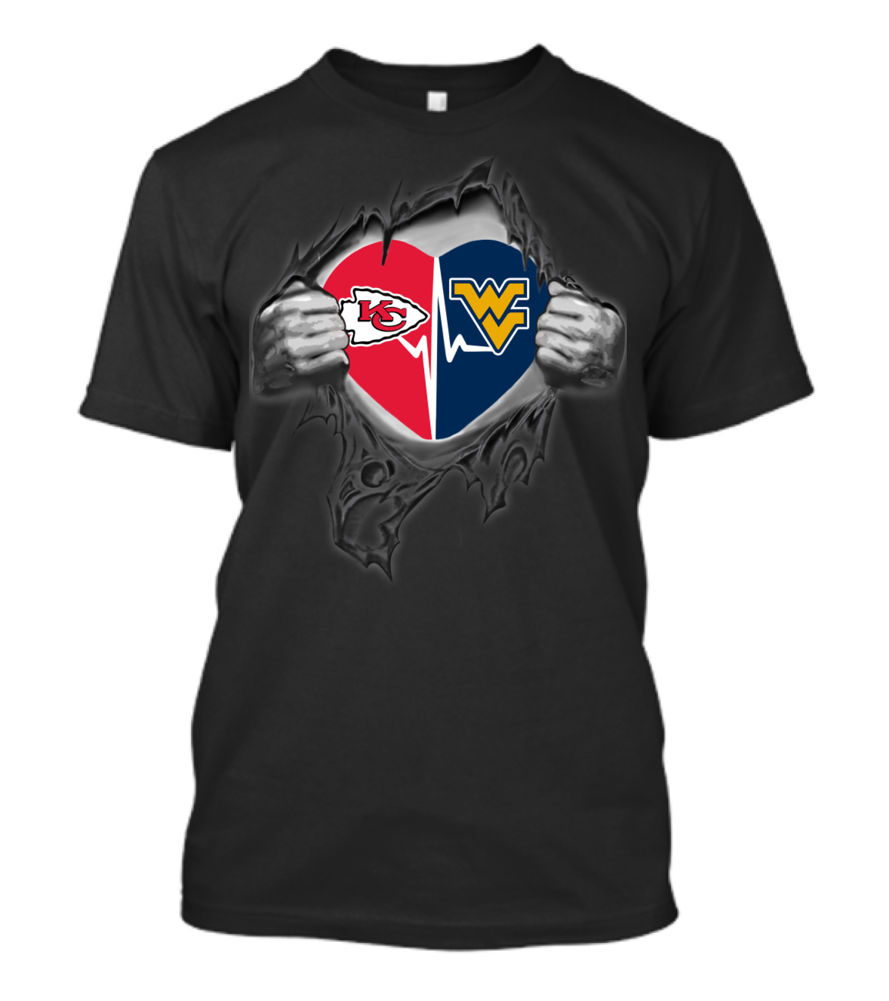 Kansas City Chiefs West Virginia Mountaineers Split Heart T-Shirt