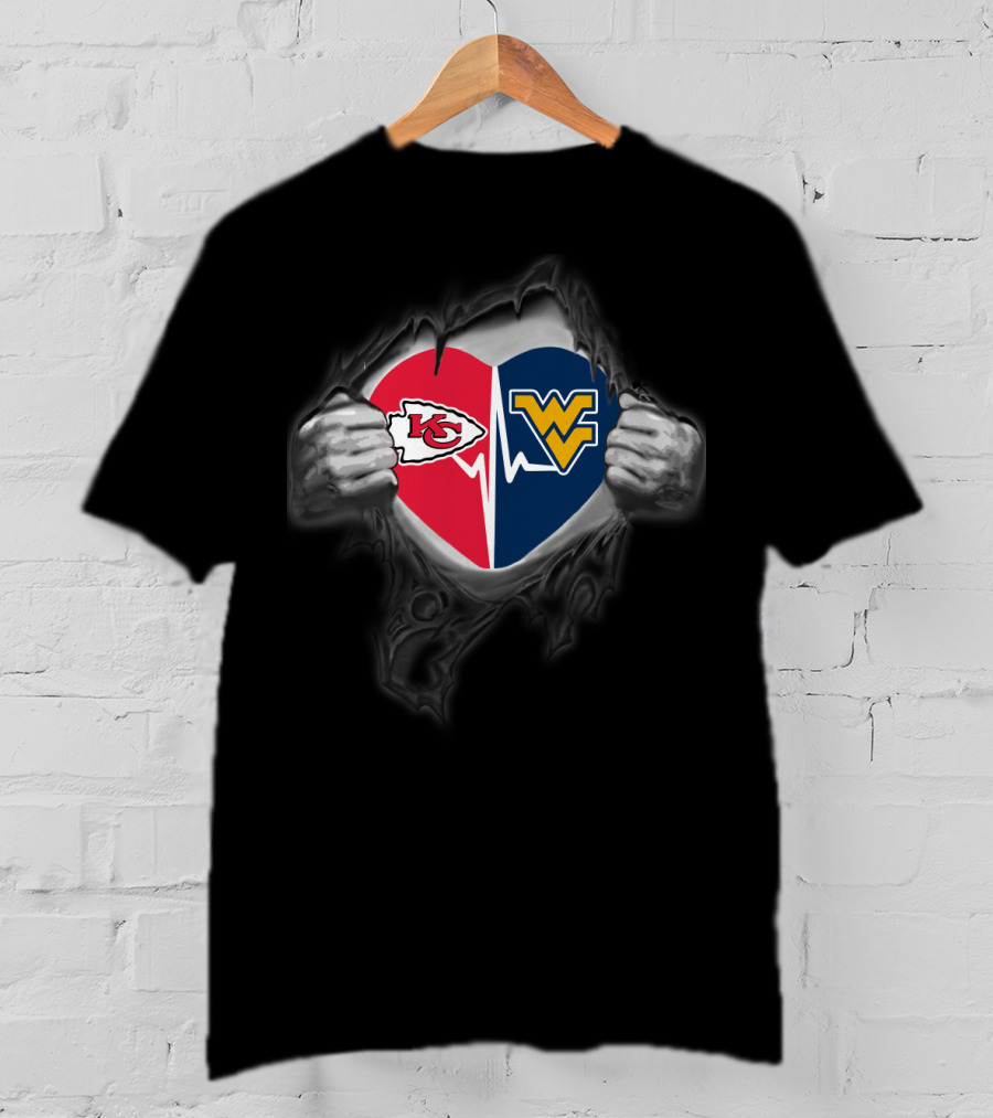 Kansas City Chiefs West Virginia Mountaineers Split Heart T-Shirt